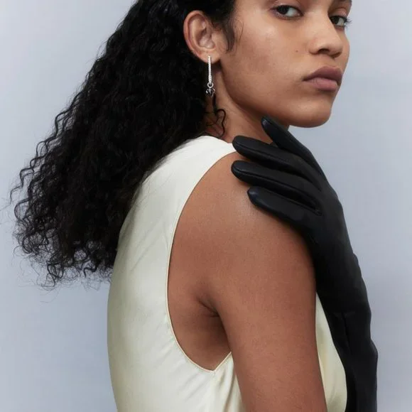 H&M Studio Collection 2023 Leather Evening Long Black Elbow Gloves XS/S - Picture 3 of 11